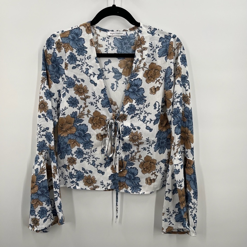Skylar + Madison Floral Tie Crop Top Butterfly Sleeves Ladies Medium